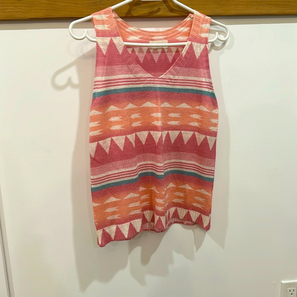 Pink and teal Aztec knit tank